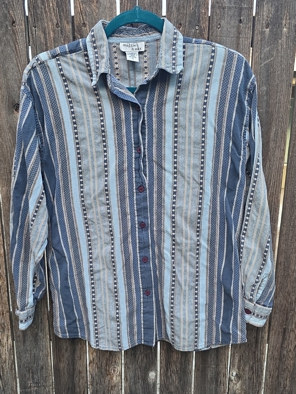 Vintage Maggie & Max 100% Cotton Blue Striped Button-Down Shirt